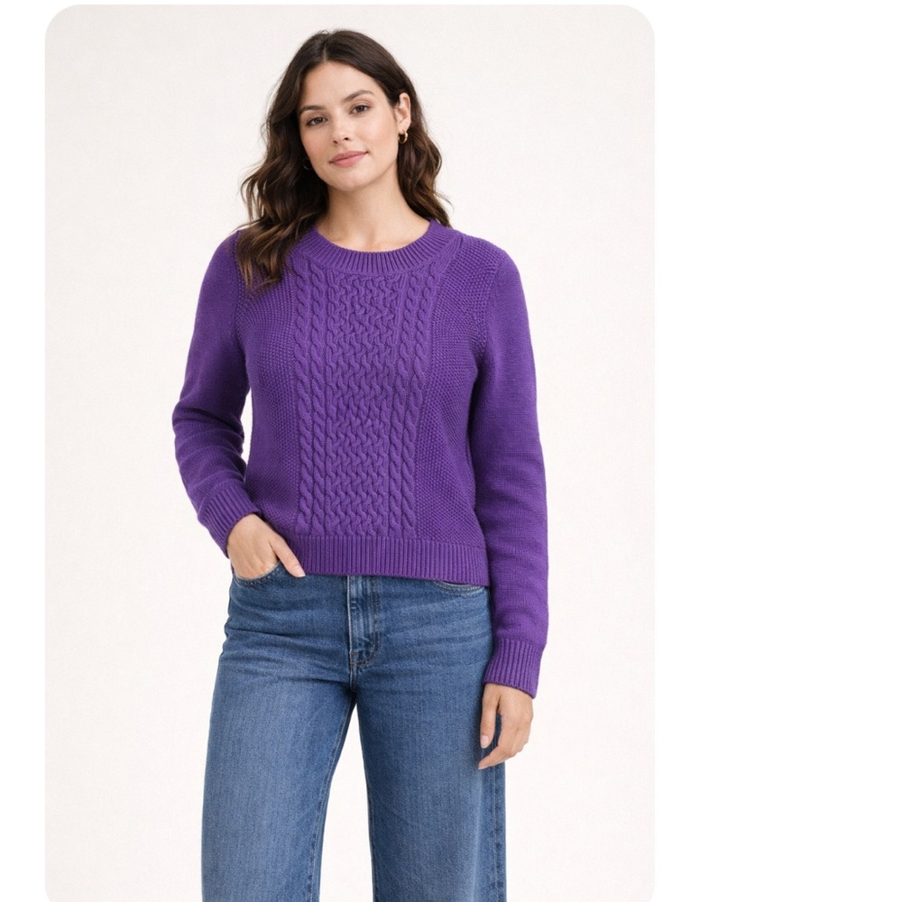 Talbots Purple 100% Cotton Cable Knit Crew Neck Sweater Medium Pullover